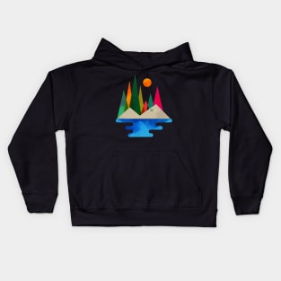 Mountains, forest, lake adventure. Kids Hoodie